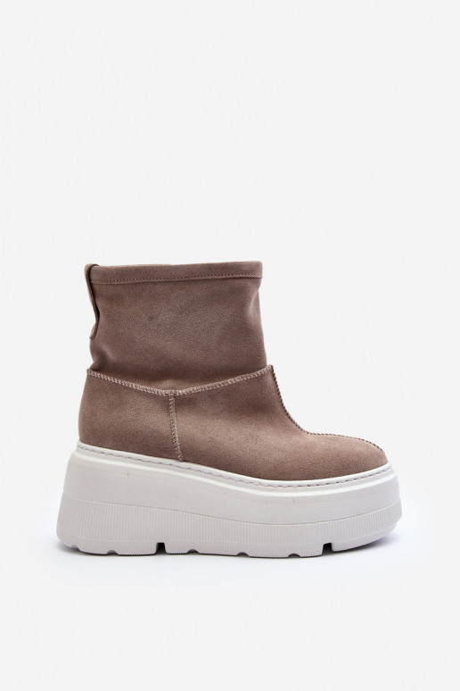 Pelle Femminile Stivali con suole massicce alla moda beige Zazoo 3424