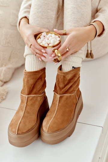 Pelle Femminile Stivali con suole massicce alla moda colore marrone Zazoo 3424