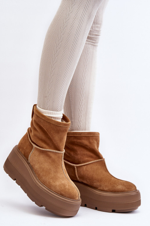 Pelle Femminile Stivali con suole massicce alla moda colore marrone Zazoo 3424