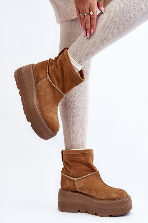 Pelle Femminile Stivali con suole massicce alla moda colore marrone Zazoo 3424