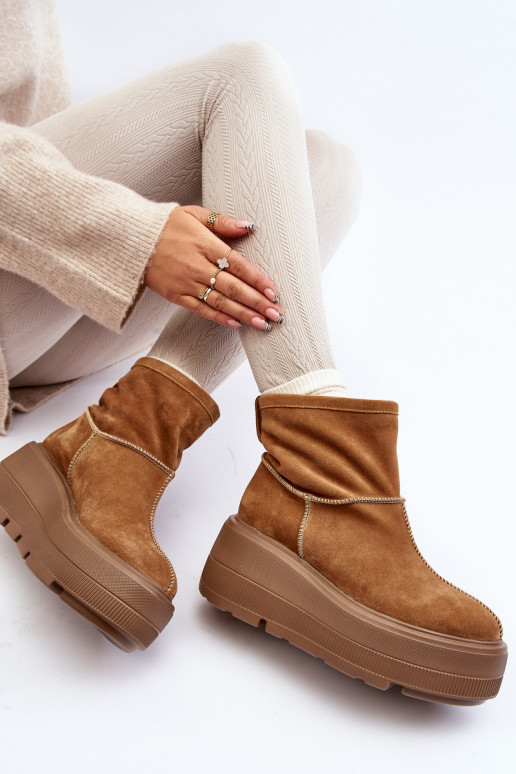 Pelle Femminile Stivali con suole massicce alla moda colore marrone Zazoo 3424