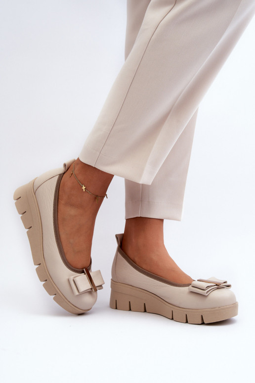 Ballerine Pelle con una piattaforma con ornamenti color crema LeAski 3384 Ballerine Pelle con una piattaforma con ornamenti color crema LeAski 3384