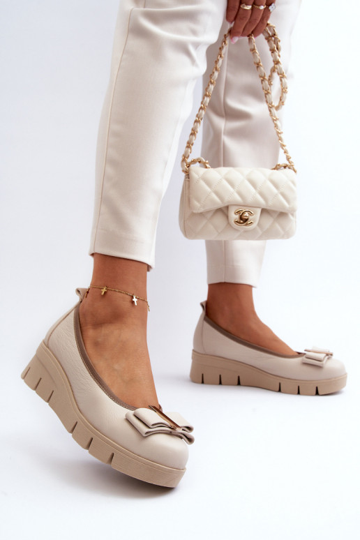 Ballerine Pelle con una piattaforma con ornamenti color crema LeAski 3384 Ballerine Pelle con una piattaforma con ornamenti color crema LeAski 3384