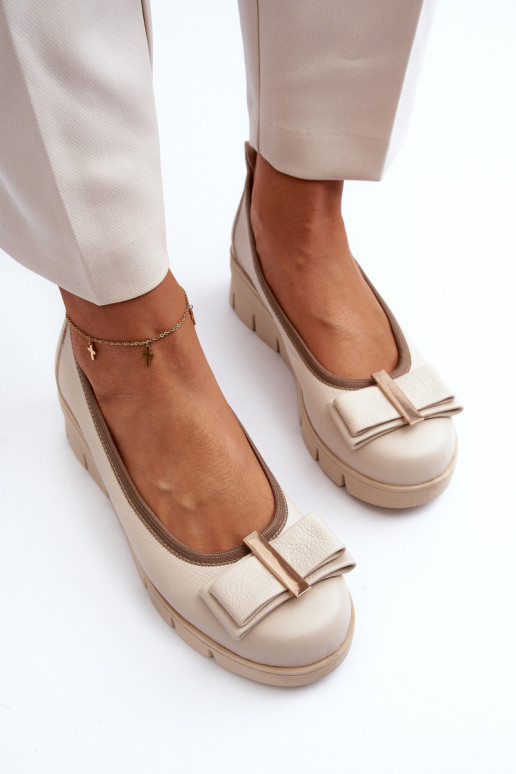 Ballerine Pelle con una piattaforma con ornamenti color crema LeAski 3384 Ballerine Pelle con una piattaforma con ornamenti color crema LeAski 3384