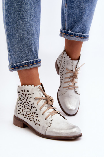 Zazoo 2871 Stivali traforati Femminile con lacci color argento