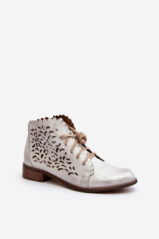 Zazoo 2871 Stivali traforati Femminile con lacci color argento