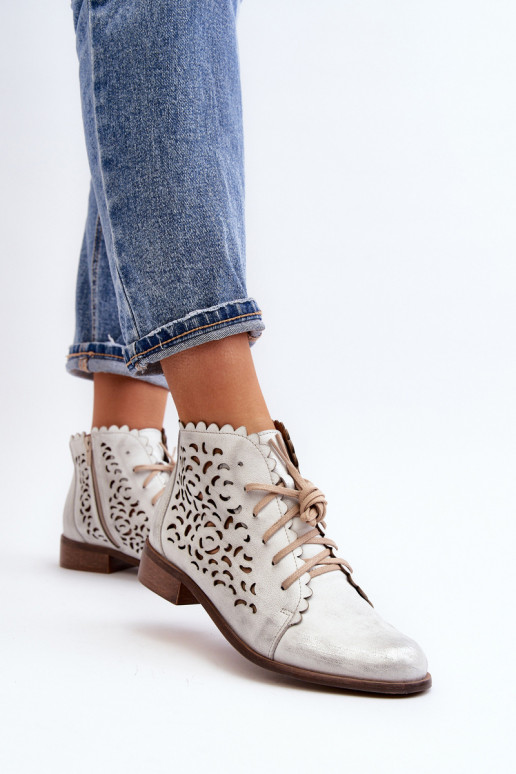 Zazoo 2871 Stivali traforati Femminile con lacci color argento