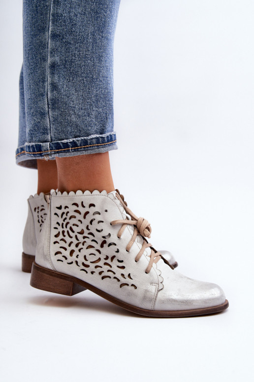 Zazoo 2871 Stivali traforati Femminile con lacci color argento