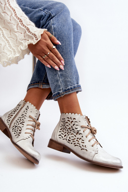 Zazoo 2871 Stivali traforati Femminile con lacci color argento