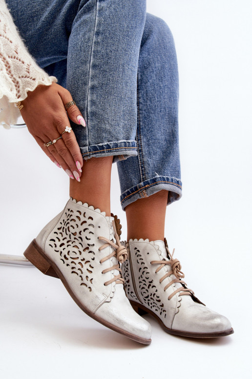 Zazoo 2871 Stivali traforati Femminile con lacci color argento
