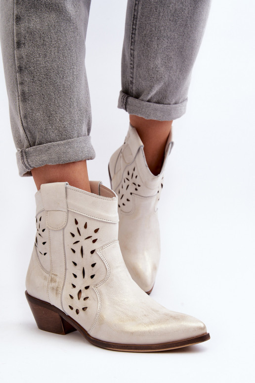 Zazoo 2870 Pelle Stivali Con tacco basso con elementi traforati color argento