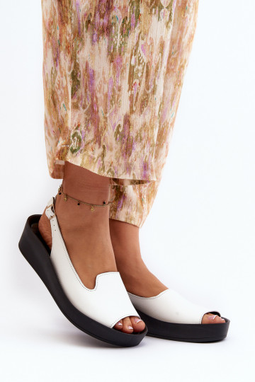 Zazoo 2893 Sandali in pelle da donna con tacco spesso bianchi 2