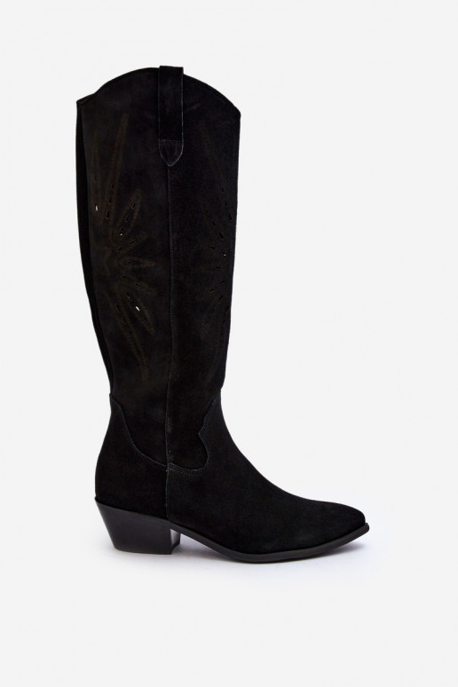 Zazoo 2909 dalla pelle scamosciata stivali con elementi traforati Con tacco basso colore nero