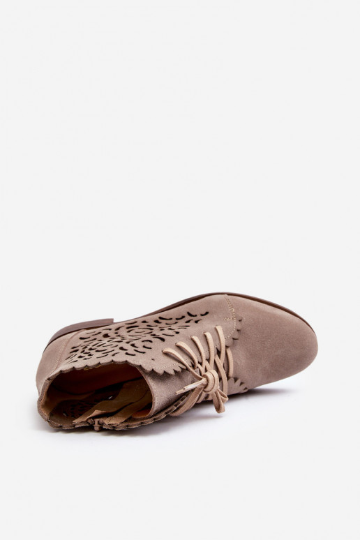 Zazoo 2871 Stivali traforati Femminile con lacci beige