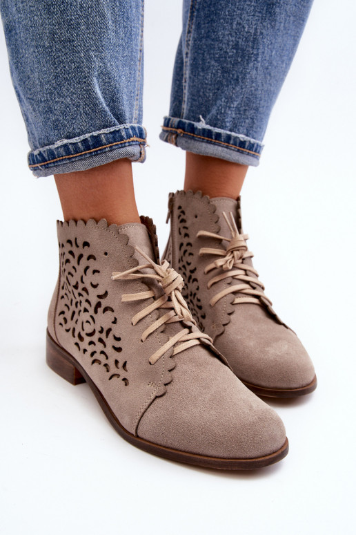 Zazoo 2871 Stivali traforati Femminile con lacci beige