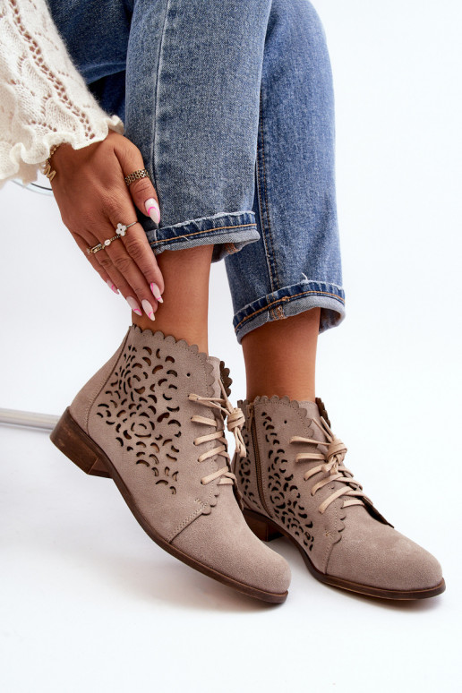 Zazoo 2871 Stivali traforati Femminile con lacci beige