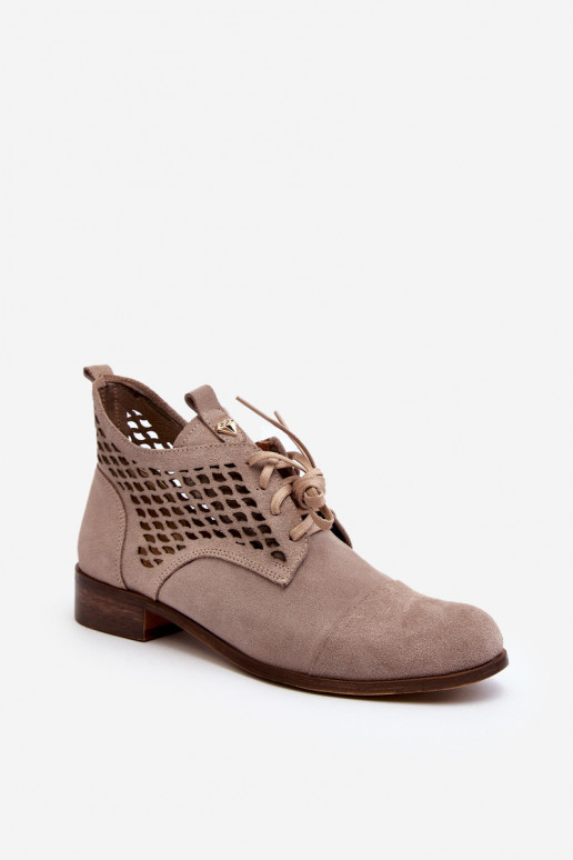 Zazoo 2878 Basso Stivali traforati Femminile dalla pelle scamosciata beige