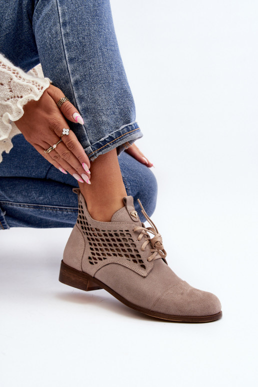 Zazoo 2878 Basso Stivali traforati Femminile dalla pelle scamosciata beige