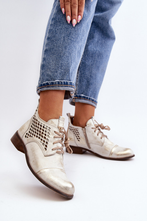 Zazoo 2878 Basso Stivali traforati Pelle Femminile color argento