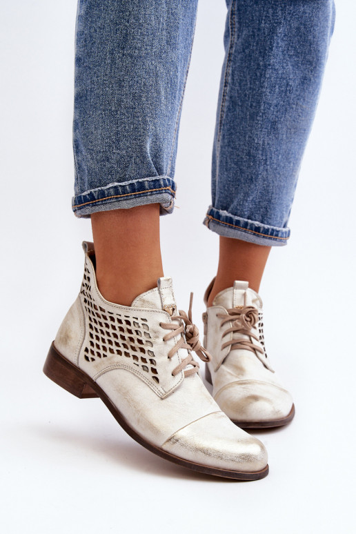 Zazoo 2878 Basso Stivali traforati Pelle Femminile color argento