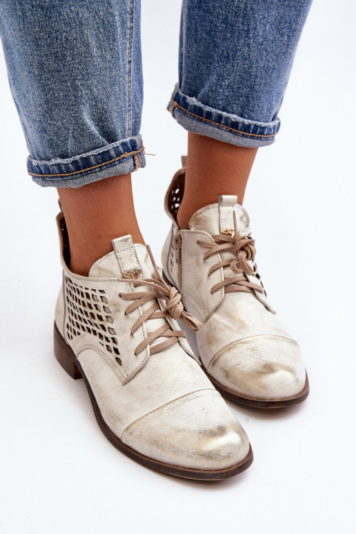 Zazoo 2878 Basso Stivali traforati Pelle Femminile color argento