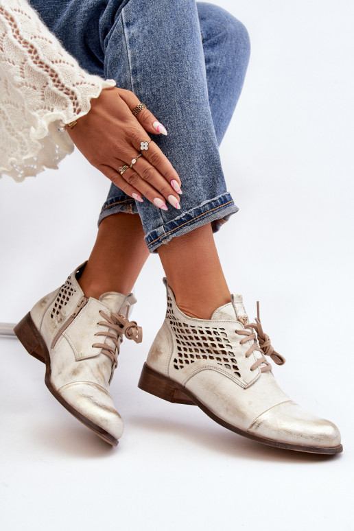 Zazoo 2878 Basso Stivali traforati Pelle Femminile color argento