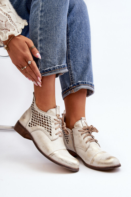 Zazoo 2878 Basso Stivali traforati Pelle Femminile color argento