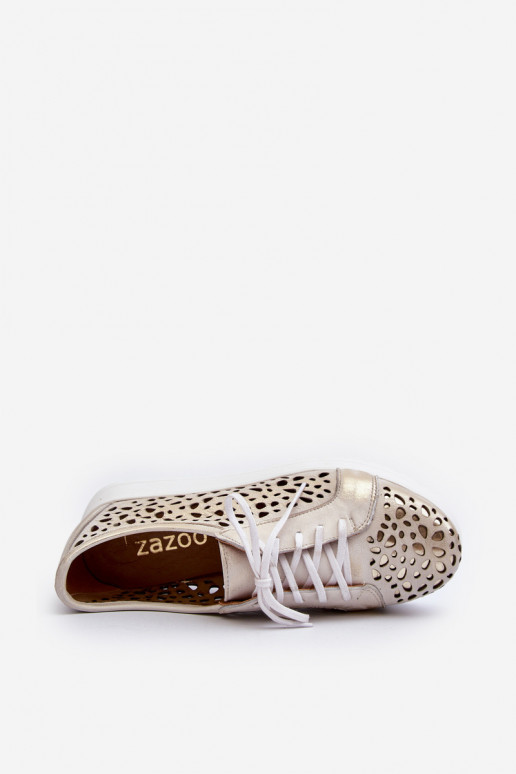 Zazoo 2821 Pelle scarpe Femminile con elementi traforati colore dorato Zazoo 2821 Pelle scarpe Femminile con elementi traforati colore dorato