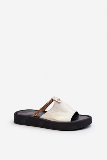 Zazoo 2896 Ciabatte in pelle da donna bianche e dorate
