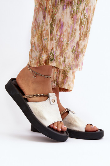 Zazoo 2896 Pantofole da donna Pelle Bianco-colore dorato 2