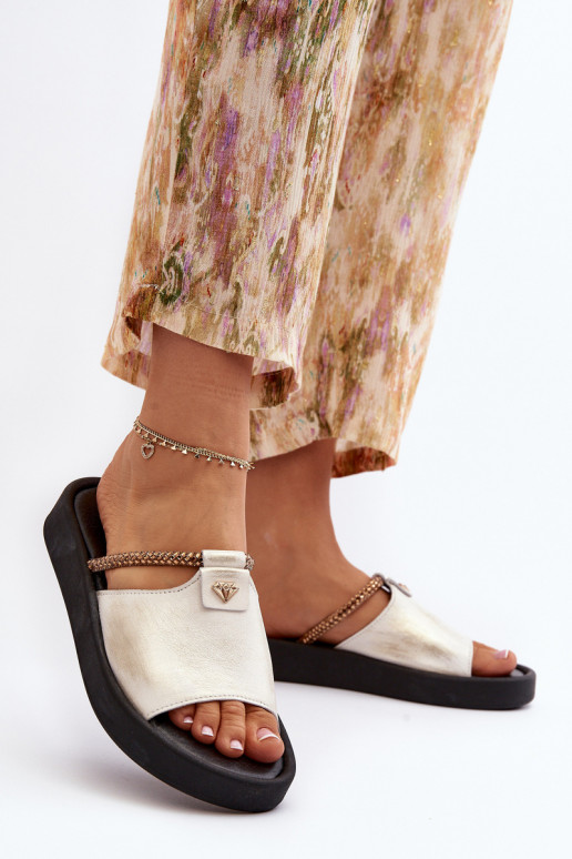 Zazoo 2896 Pantofole da donna Pelle Bianco-colore dorato Zazoo 2896 Pantofole da donna Pelle Bianco-colore dorato