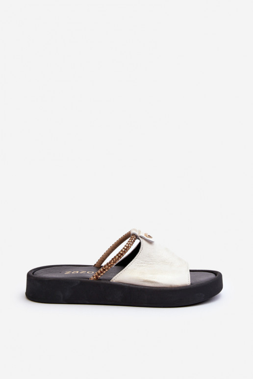 Zazoo 2896 Pantofole da donna Pelle Bianco-colore dorato Zazoo 2896 Pantofole da donna Pelle Bianco-colore dorato