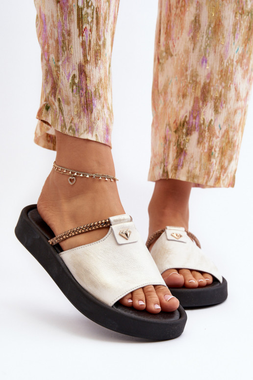 Zazoo 2896 Pantofole da donna Pelle Bianco-colore dorato Zazoo 2896 Pantofole da donna Pelle Bianco-colore dorato