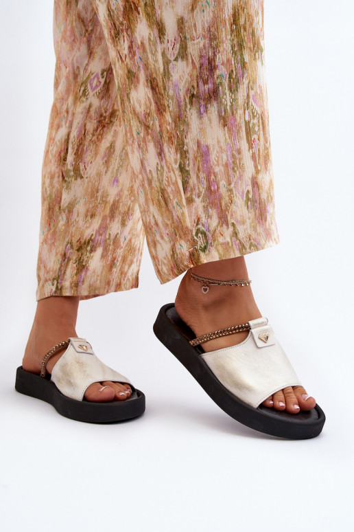 Zazoo 2896 Pantofole da donna Pelle Bianco-colore dorato Zazoo 2896 Pantofole da donna Pelle Bianco-colore dorato