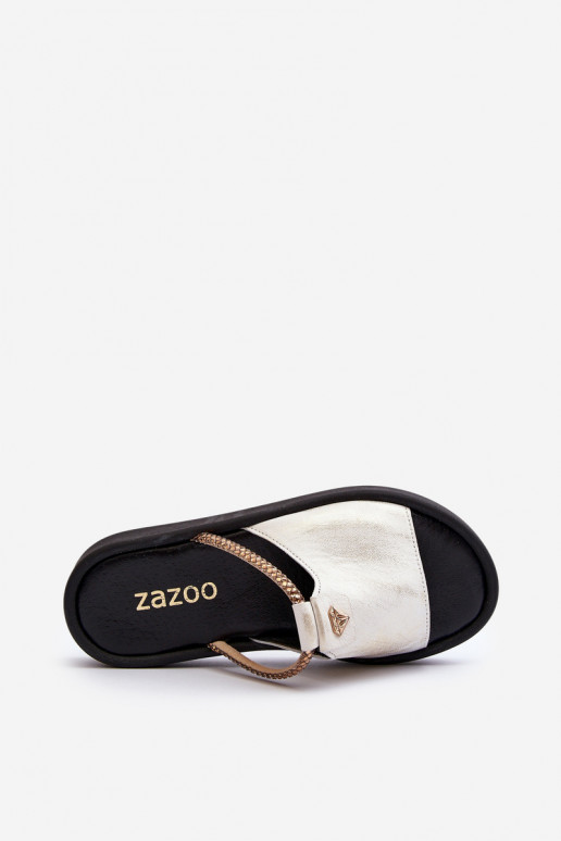 Zazoo 2896 Pantofole da donna Pelle Bianco-colore dorato Zazoo 2896 Pantofole da donna Pelle Bianco-colore dorato