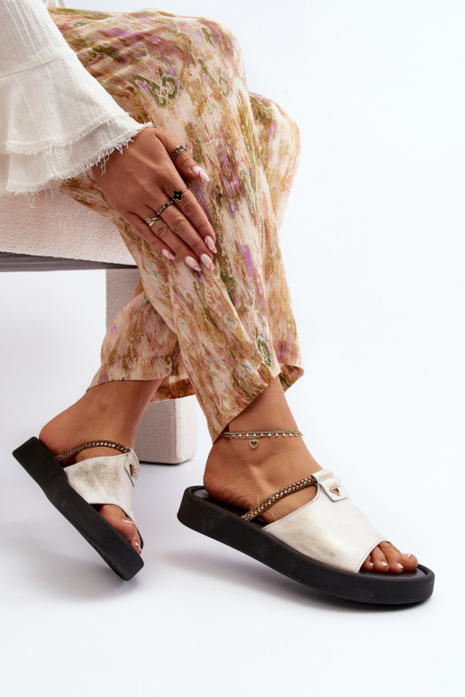 Zazoo 2896 Pantofole da donna Pelle Bianco-colore dorato Zazoo 2896 Pantofole da donna Pelle Bianco-colore dorato