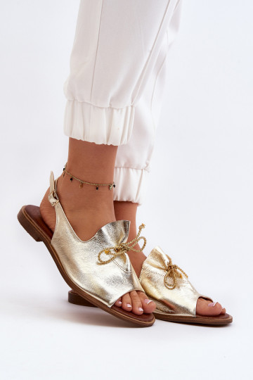 Zazoo 2898 Sandali in pelle a suola piatta color oro 2
