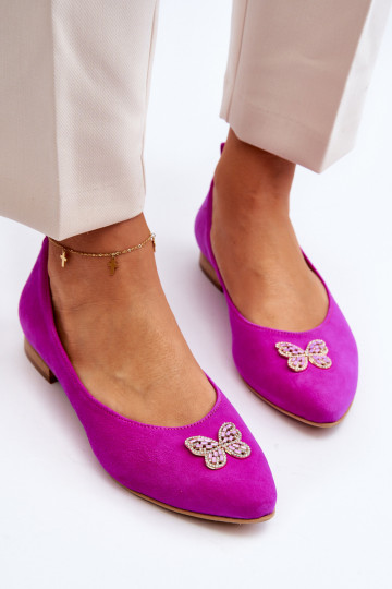 Zazoo 2887 Ballerine in suede con decorazioni a farfalla rosa