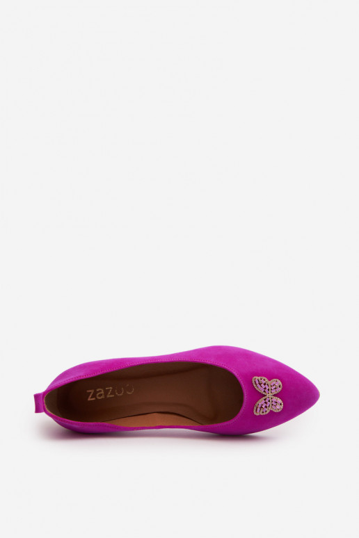 Zazoo 2887 Ballerine in camoscio Con decorazioni Farfallem colore rosa Zazoo 2887 Ballerine in camoscio Con decorazioni Farfallem colore rosa