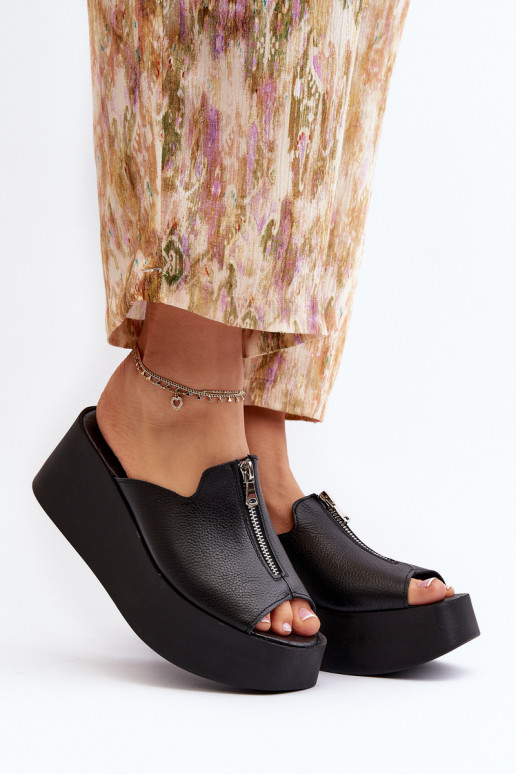 Zazoo 2916 Femminile Pantofole con una piattaforma con cerniere colore nero Zazoo 2916 Femminile Pantofole con una piattaforma con cerniere colore nero