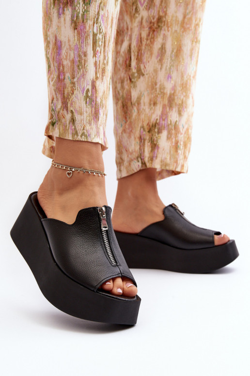 Zazoo 2916 Femminile Pantofole con una piattaforma con cerniere colore nero Zazoo 2916 Femminile Pantofole con una piattaforma con cerniere colore nero