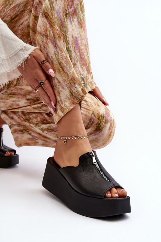 Zazoo 2916 Femminile Pantofole con una piattaforma con cerniere colore nero Zazoo 2916 Femminile Pantofole con una piattaforma con cerniere colore nero