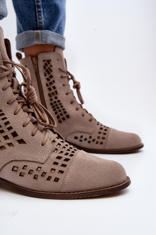 Zazoo 2627 con elementi traforati Pelle Stivali beige Zazoo 2627 con elementi traforati Pelle Stivali beige