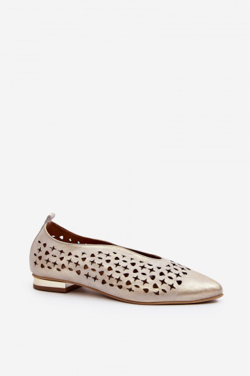 Zazoo 2883 ballerine traforate in pelle naturale, color oro
