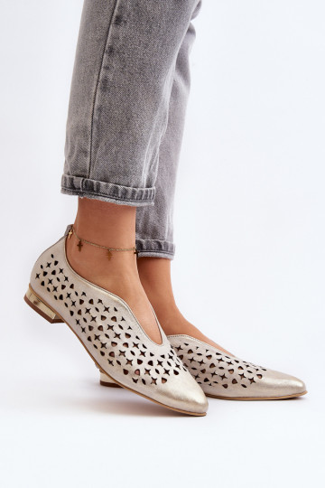 Zazoo 2883 ballerine traforate in pelle naturale, color oro 2