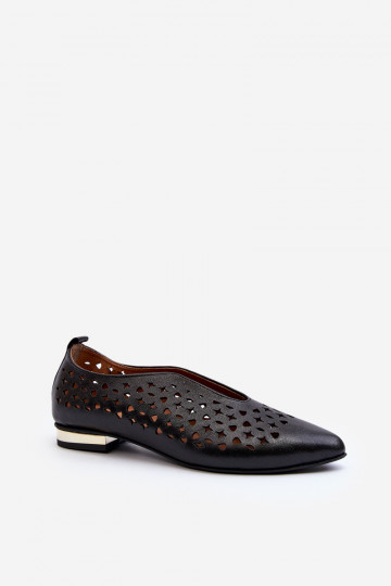 Zazoo 2883 ballerine traforate in pelle naturale, color nero 2