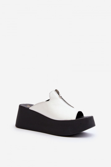 Zazoo 2916 ciabatte da donna con plateau e zip, color bianco