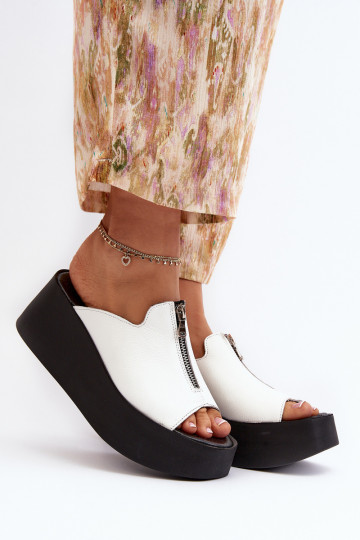 Zazoo 2916 ciabatte da donna con plateau e zip, color bianco 2
