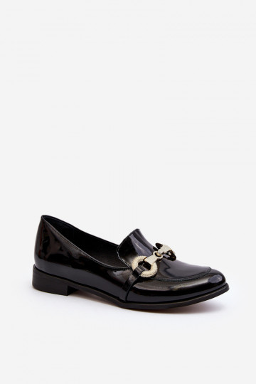 Zazoo 2880 mocassini da donna con effetto vernice e ornamenti, color nero