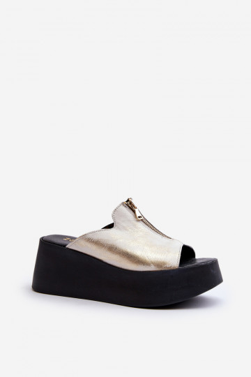 Zazoo 2916 ciabatte da donna con plateau e zip, color oro